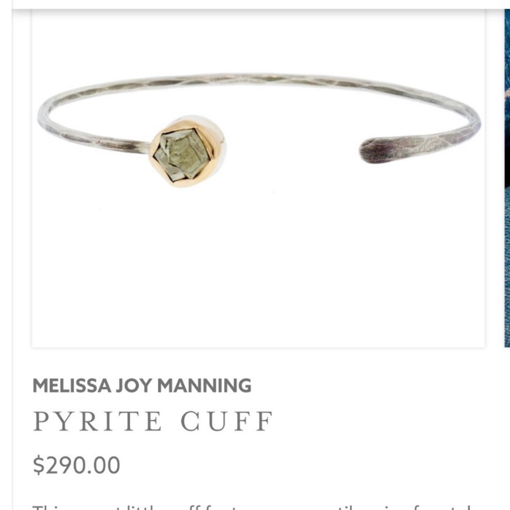 Melissa Joy Manning Silver Hammered Cuff with Gold Bezel and Green Pyrite